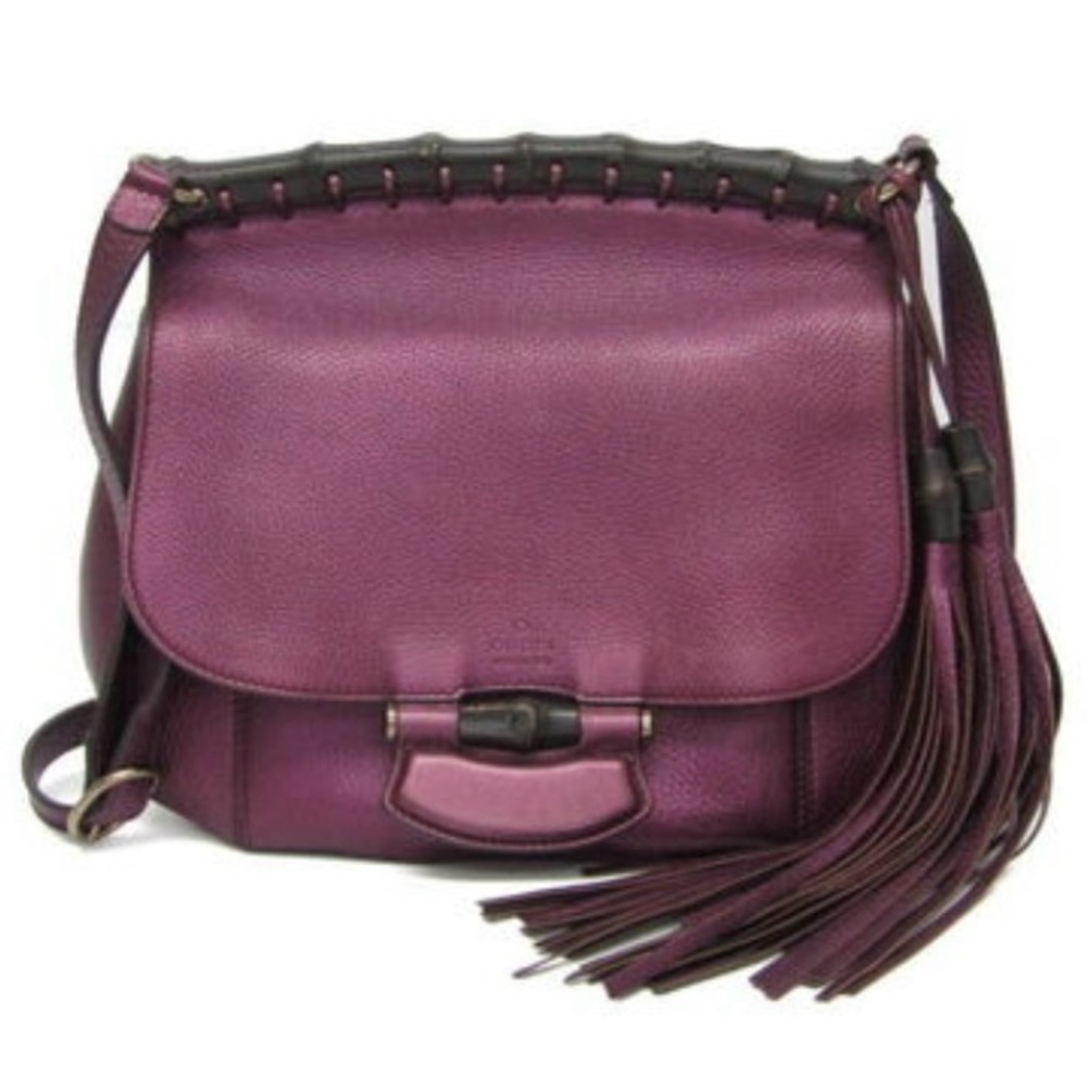 Gucci Purple Leather Bamboo Shoulder Bag w/Tassels